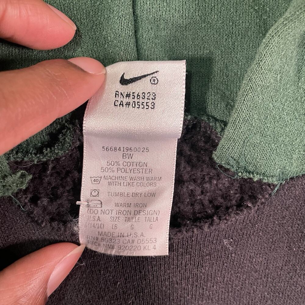 Nike Hoodie Green Black Spellout Y2K Youth L Boys USA Distressed Vintage - Picture 9 of 13